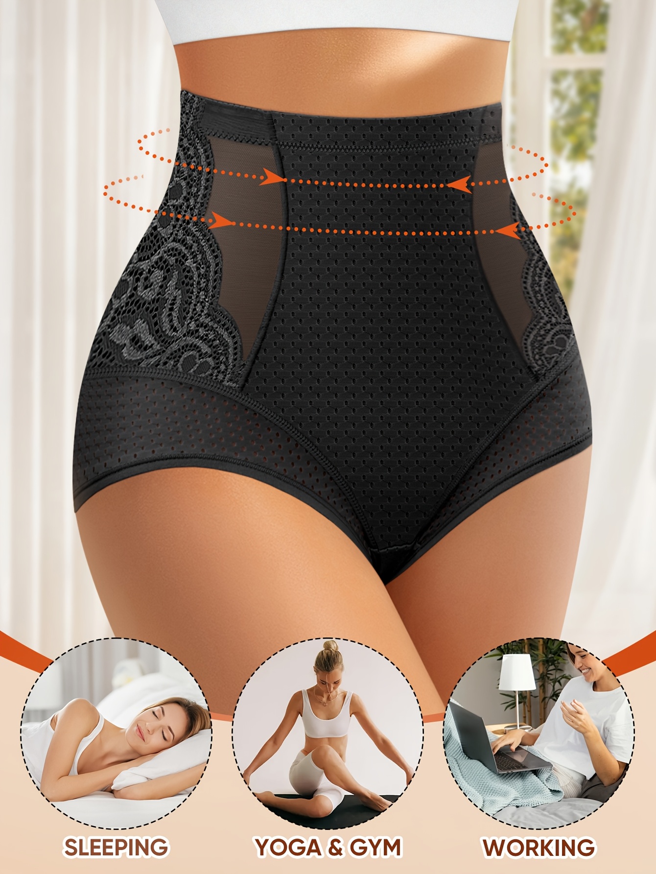 MIOTAN Women's High-Waist Tummy Control Shapewear Panties, 1XL-5XL, Breathable Mesh Lace Design, Grey, Comfort Fit for Casual Attire, Tummy Control Underwear, MIOTAN