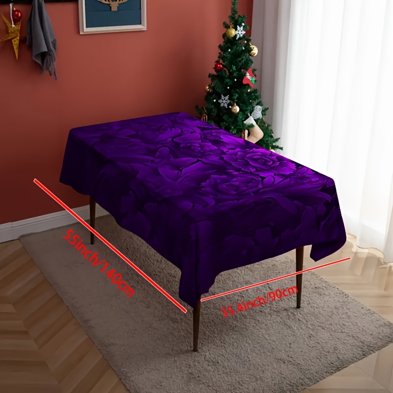 TEMU 1pc Of Tablecloth, Purple Floral Print Pattern, Suitable For Indoor And Outdoor Use, Kitchen And Dining Room Decoration