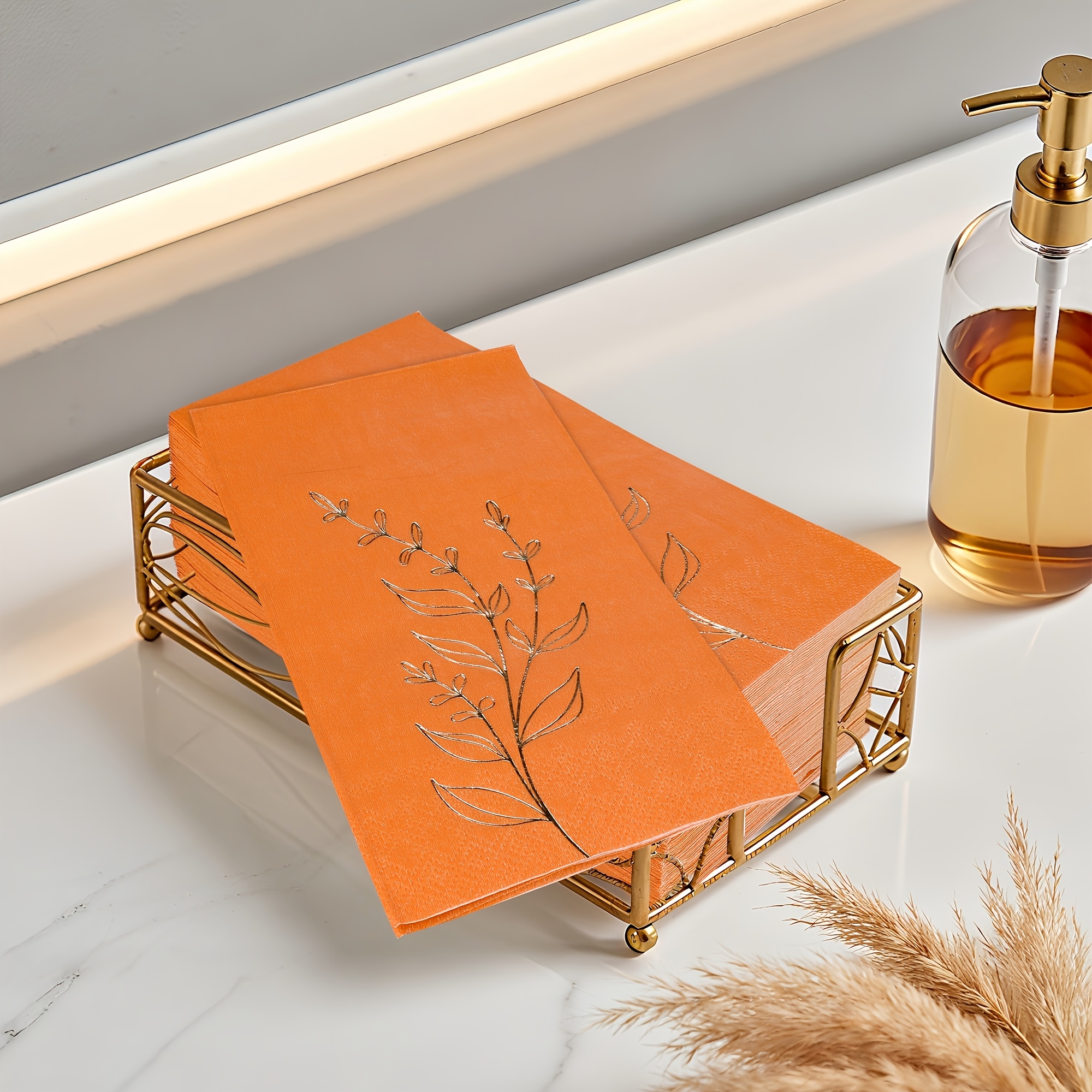 TEMU 50pcs 2-ply Terracotta Fall Napkins - 5x5 Inches Leaves Disposable Napkins, Dinner Cocktail Napkins For Autumn Wedding Birthday Party And Picnic