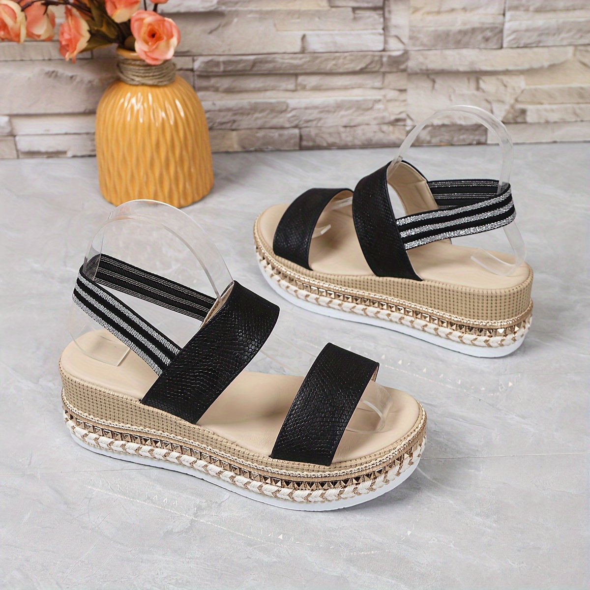 MIA Shoes Jene Damen Plateau Sandalen - Elastische Riemen & Sneaker Sole