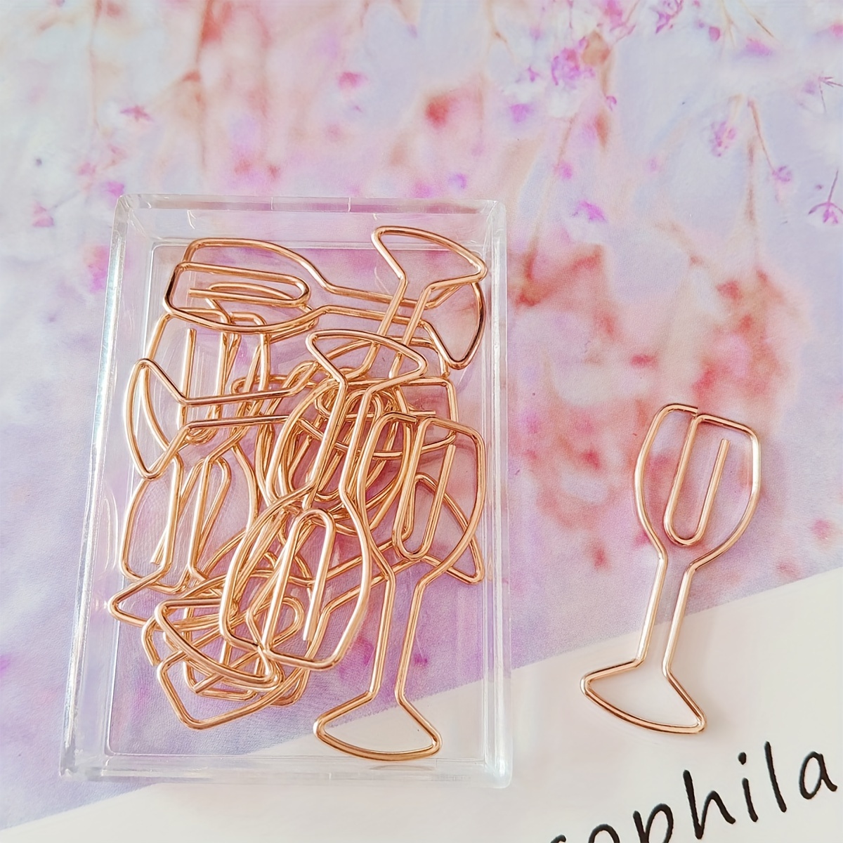 

10pcs Rose Golden Goblet Shape Paper Clips, Office Stationery School Special-shaped Pins For Clipping Bookmark Binder, File Fixing