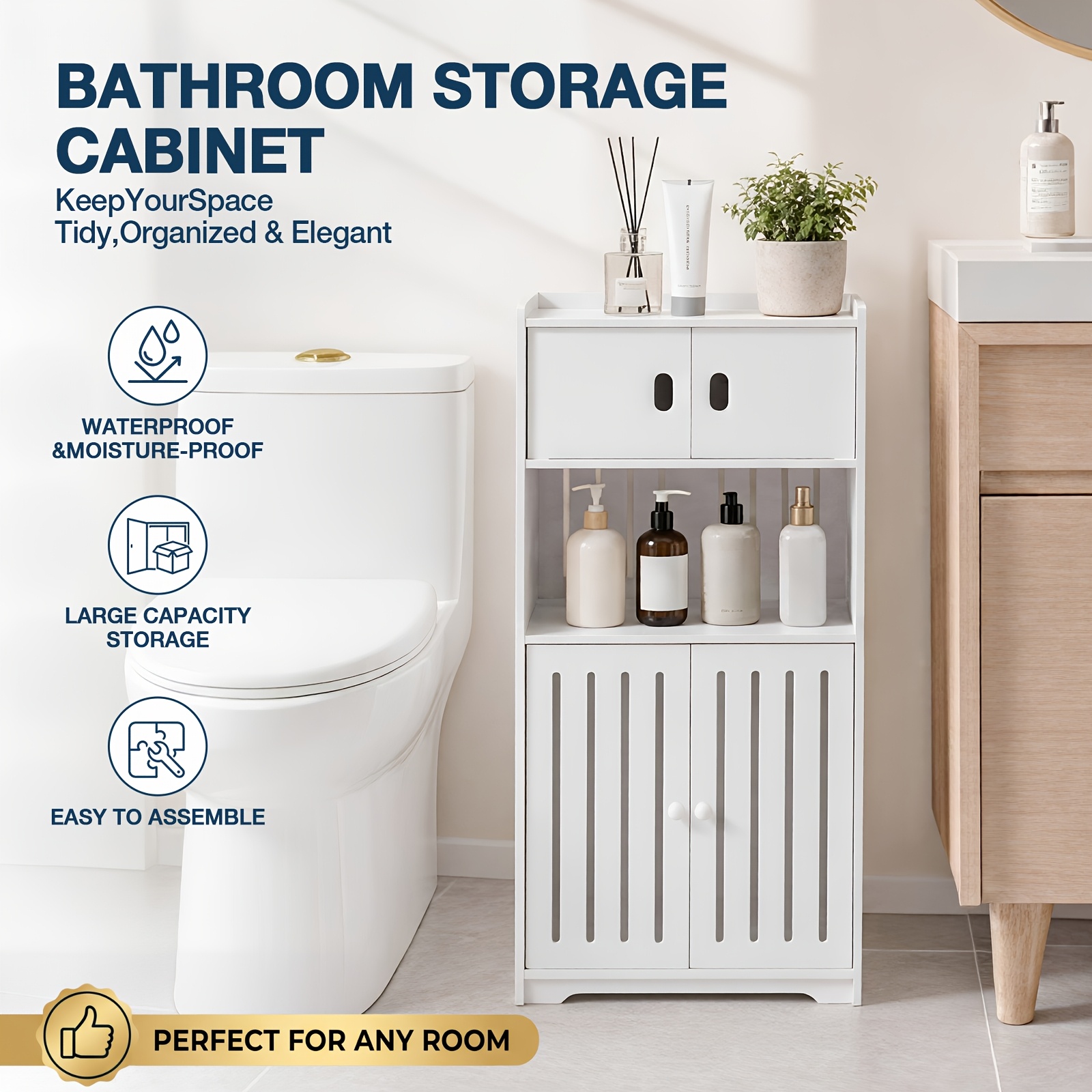 TEMU 4-tier White Bathroom Medicine Cabinet With Ventilated Louvered Doors, Freestanding Space-saving Storage Organizer With Hidden Compartments,