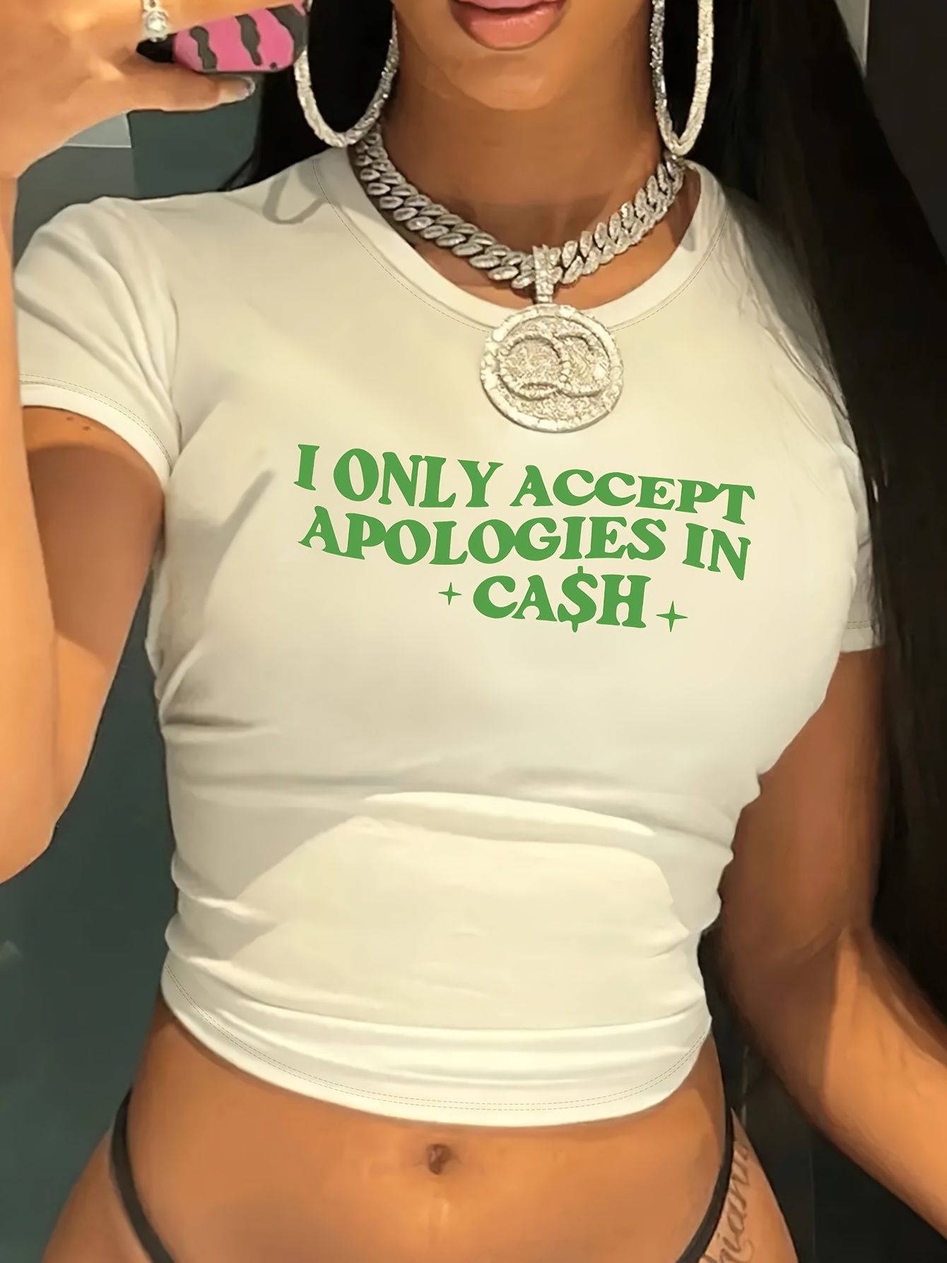 summer crop top i only accept apologies in cash printed t shirt casual crew neck short sleeve 95 polyester 5 elastane 180gsm   wear