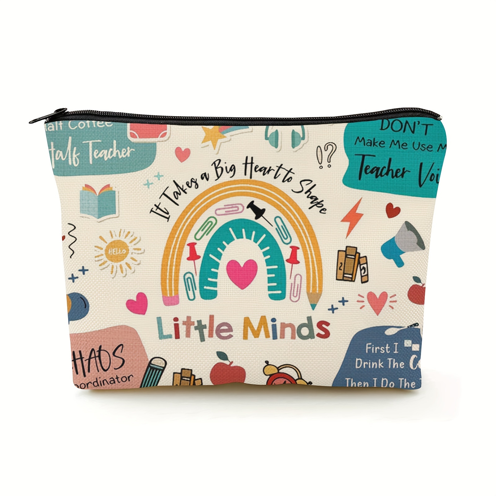 

Little Teacher Appreciation Cosmetic Bag - Educational Design With Inspirational Phrases, Polyester, Non-waterproof, Ideal Gift For Women, Classroom Decorations For Teachers