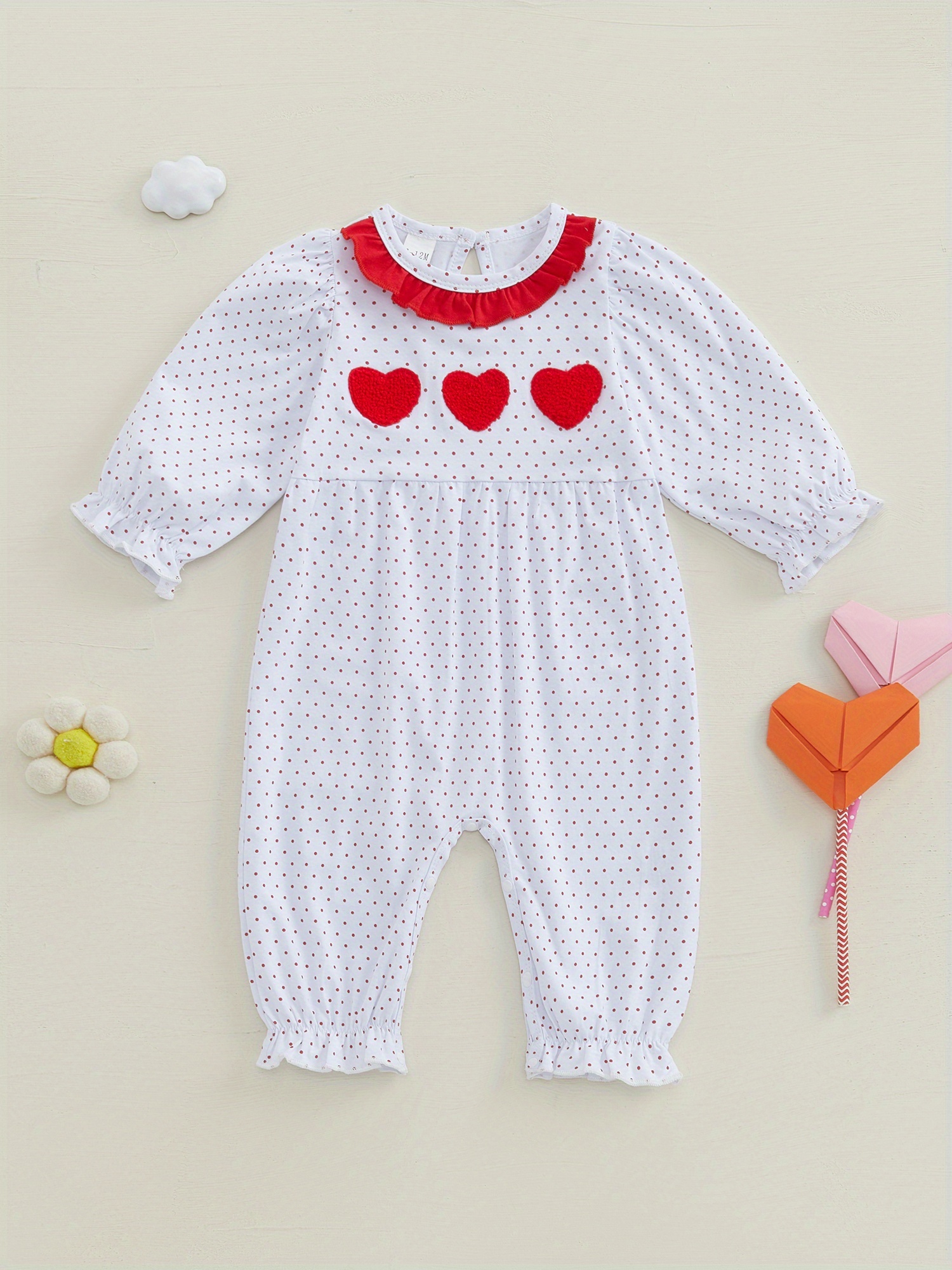 girl's valentine's day romper white red heart Temu