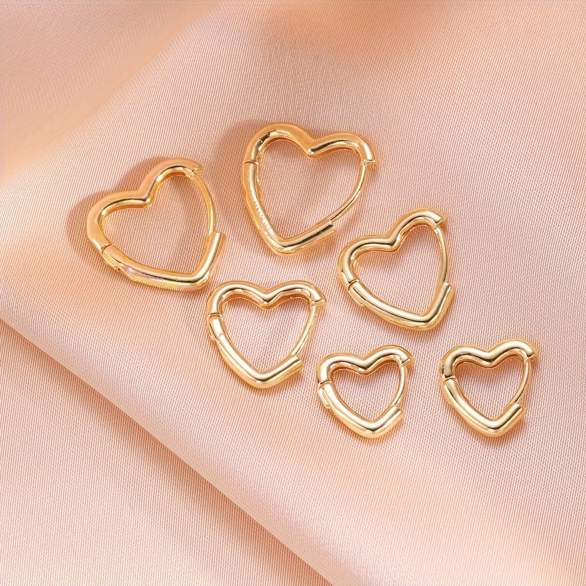 Vintage 6 Pack Heart Shaped Copper Earrings Stainless Steel Studs Set