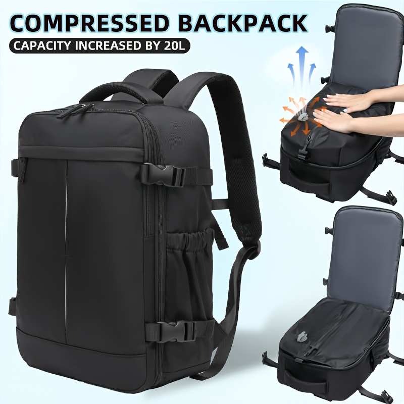 Obrázok položky letiskovo schválený kompresný batoh s vakuovým úložným priestorom – ľahká príručná cestovná taška, priestranná hlavná časť, vrecko na notebook a pripojenie ku kuforu, pre podnikanie, školu či cestovanie – pratelné (čierna/pávová modrá/zelená/bežová) – ideálna pre tínedžerov a dospelých, batožina na  , študentský batoh, elegantný  , odolná konštrukcia