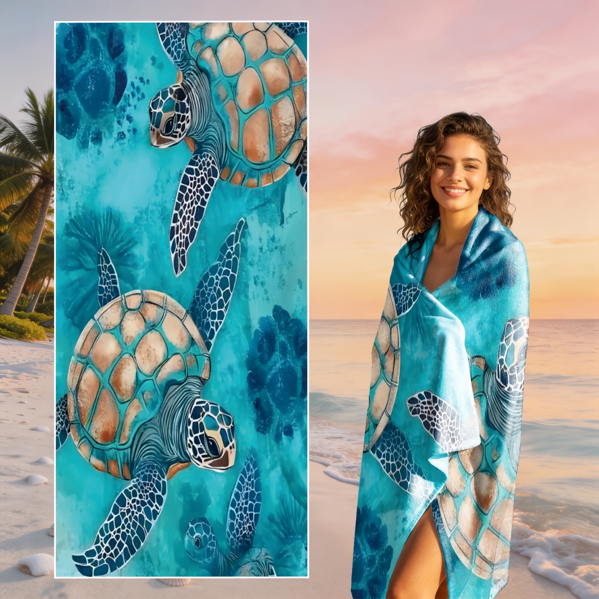 E-shop 1 Stück Tropische Meeresschildkröten-Druck Strandtuch – Übergroßes, superweiches Mikrofaser-Tuch für Yoga, Schwimmen, Camping & Reisen –