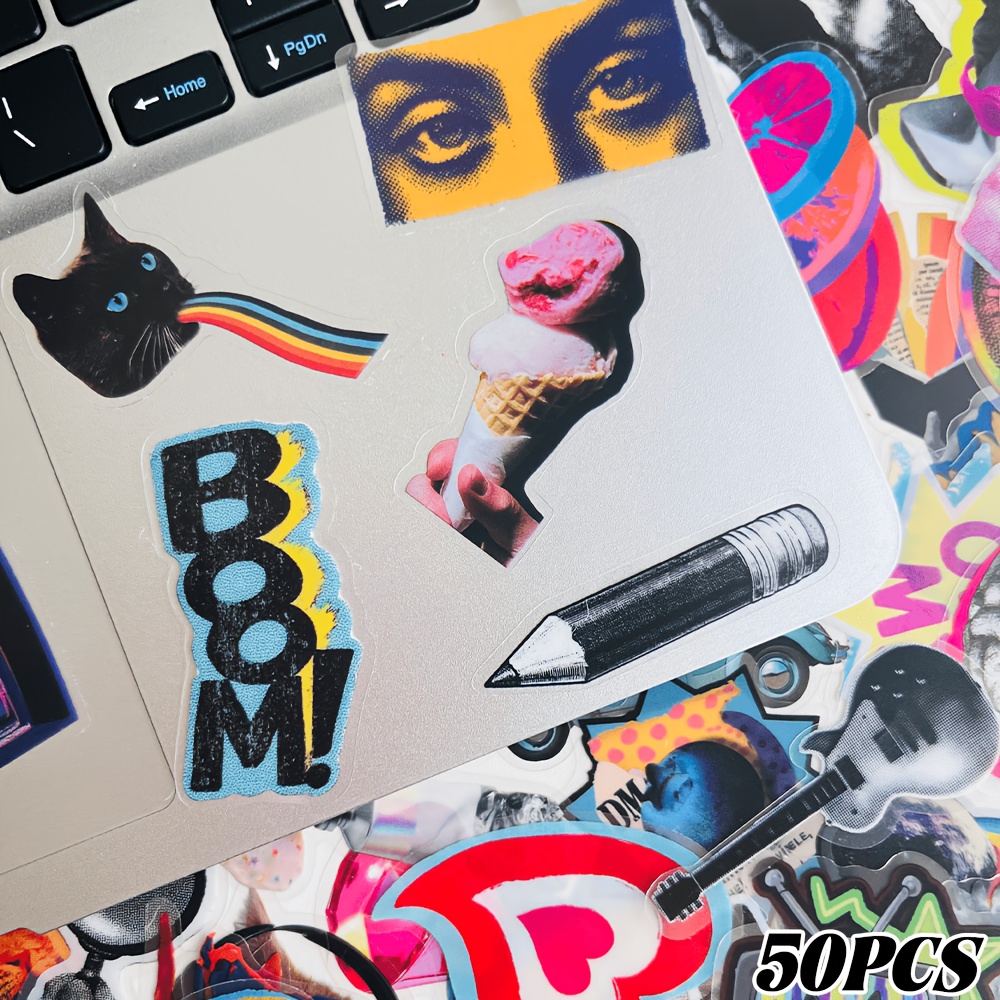 TEMU 50pcs Retro Pop Art Collage Clear Stickers, Funky Vintage Decals, Aesthetic Decor Stickers For Water Bottle Laptop Skateboard Luggage Journal
