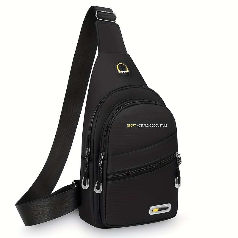 E-shop Modische Herren-Crossbody-Tasche, Schultertasche, Brusttasche, mit versteckter Innentasche mit Reißverschluss, Kopfhöreranschluss, mehrlagiger