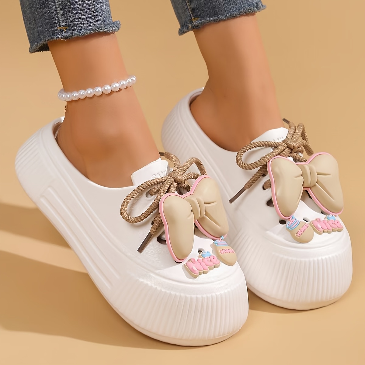 Perfect for Easter Gifts, Essential for Parties, 2025 Summer New Arrival, Japanese and Korean Style Slip-On Non-Slip Women's Sandals with Bow Detailing, Thick Sole Elasticity, Lightweight Breathable, Suitable for Home, Outdoor, Office, and Gatherings