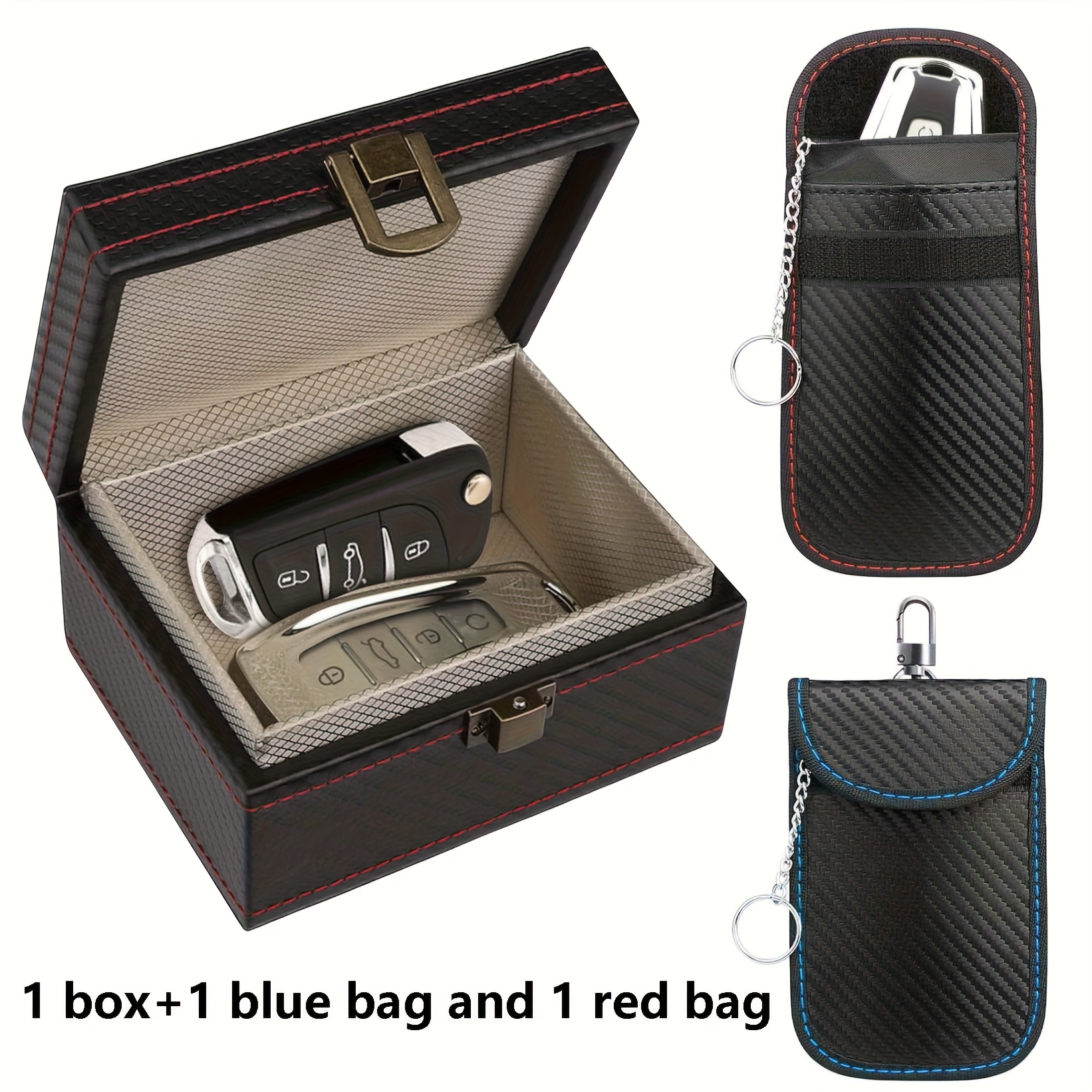 Image of Faraday Box, With 2 Faraday Pouches, Rfid Box For Car Keys, Key Fob Protector, Signal Blocker For Keyless Fob, Signal Blocking Box For Car Keys Phones