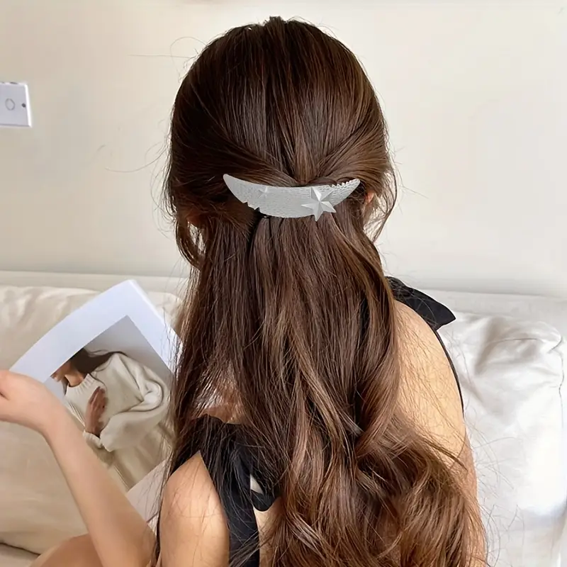 2pcs 1pc elegant moon star hair clips alloy spring clips for women one row half up hair clips high ponytail clips   mother s day ramadan easter and school reunion gifts anime style solid color 14 Product details 2