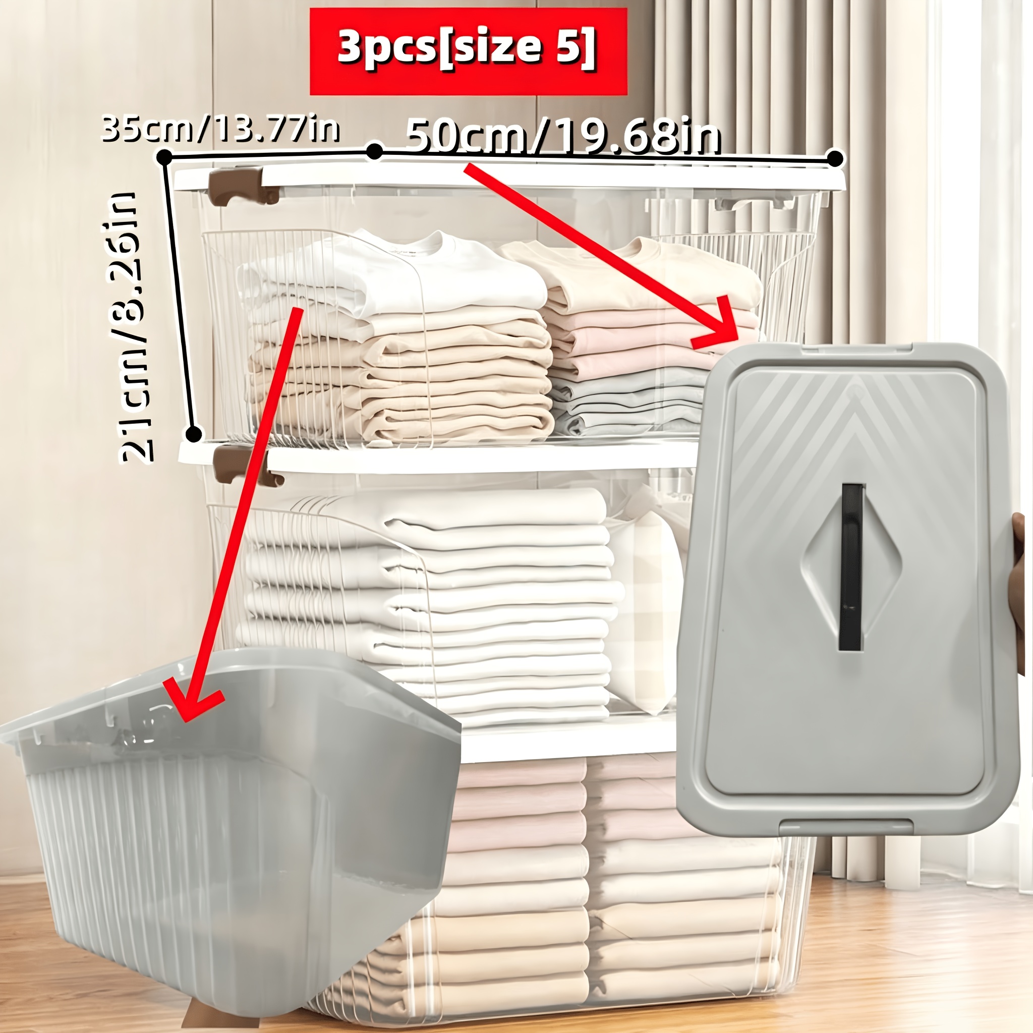 Storage Bins 3pcs Stackable Storage Box Set Transparent - 5 Sizes For Study/garage/kitchen/bathroom/home