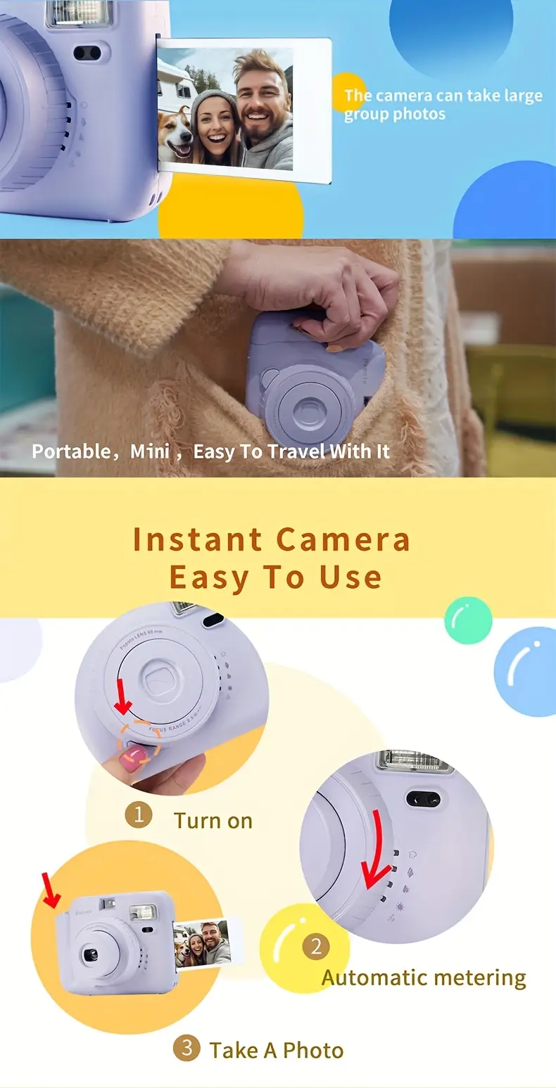 instant camera with dly stickers film camera built battery operated ideal for holiday gifts batteries not included Product details 3