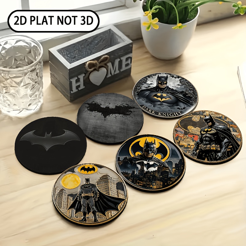 TEMU 6pcs Batman The Round Coasters, Vintage City With Bat Logo Print, Heat-insulating Mats, Cup Coasters, Household Anti-scald Pads For Coffee, Milk