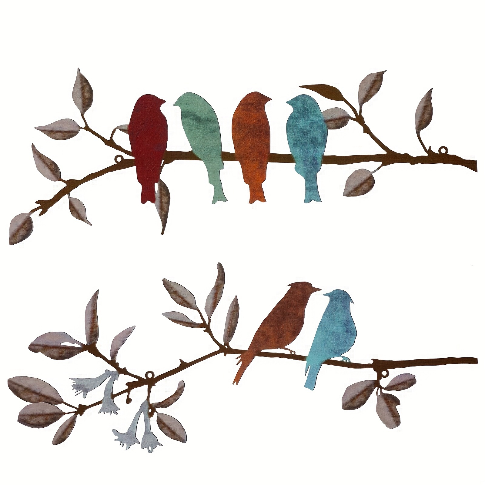 Metal Wall Art Decor Birds Branches Blue Indoor Wall Home - Temu