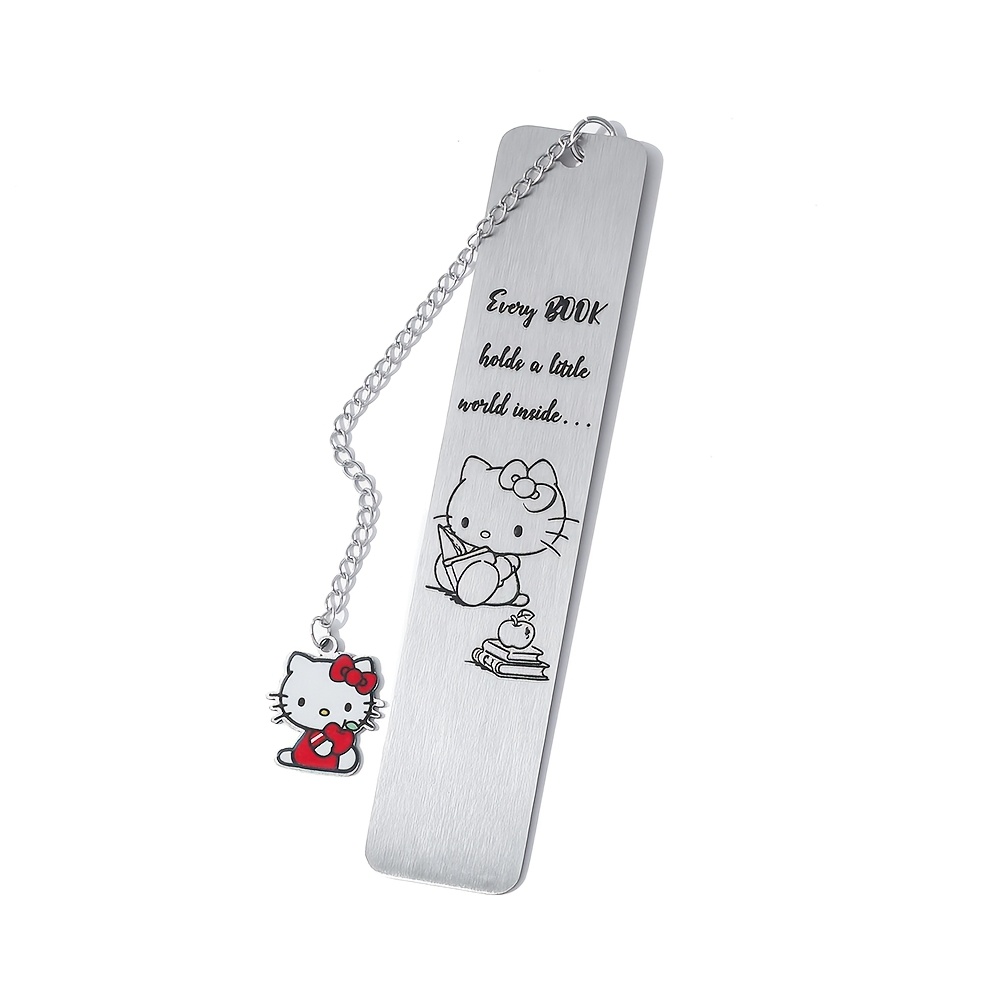 Image of Hello Kitty Stainless Steel Metal Bookmark, Cute Pendant, Perfect For Readers, Students, Teachers, Offices, Party Gifts, And Gift Metal Bookmark Set (black High-end Gift Box Packaging)