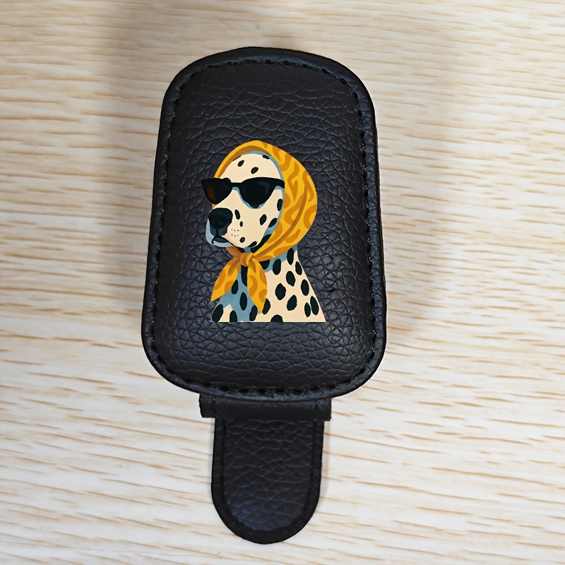TEMU Porte-lunettes de voiture à clip avec motif de chiot à lunettes tendance, cuir PU, pince à lunettes à aimant puissant, sécurisé et difficile à ,