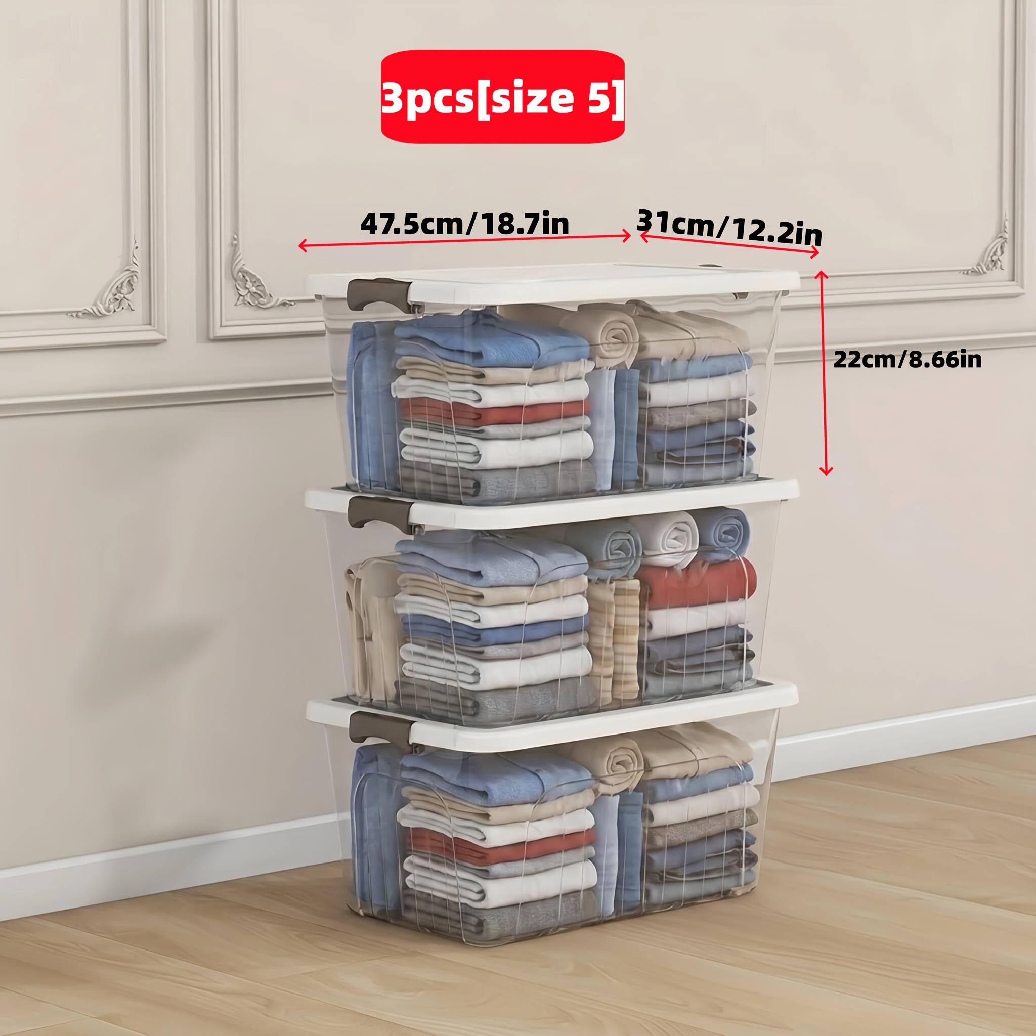 (3pcs) Stackable Clear Plastic Bins - 6 Sizes For Study/garage/bathroom/home