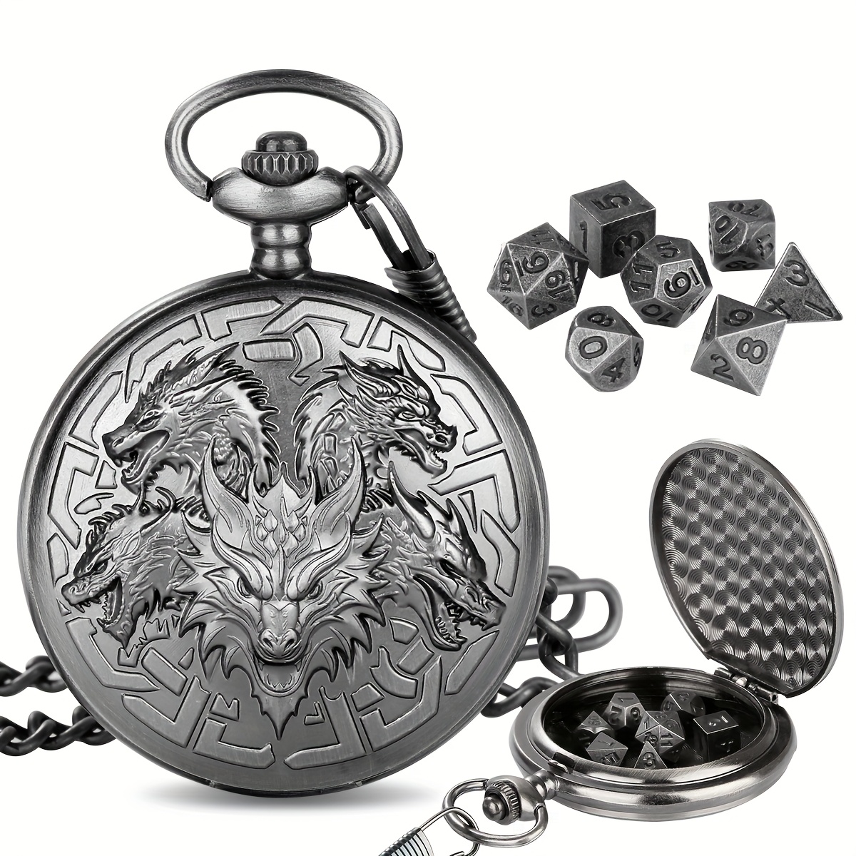Five Dragon Heads Shell + Mini Dice for Role-Playing Games