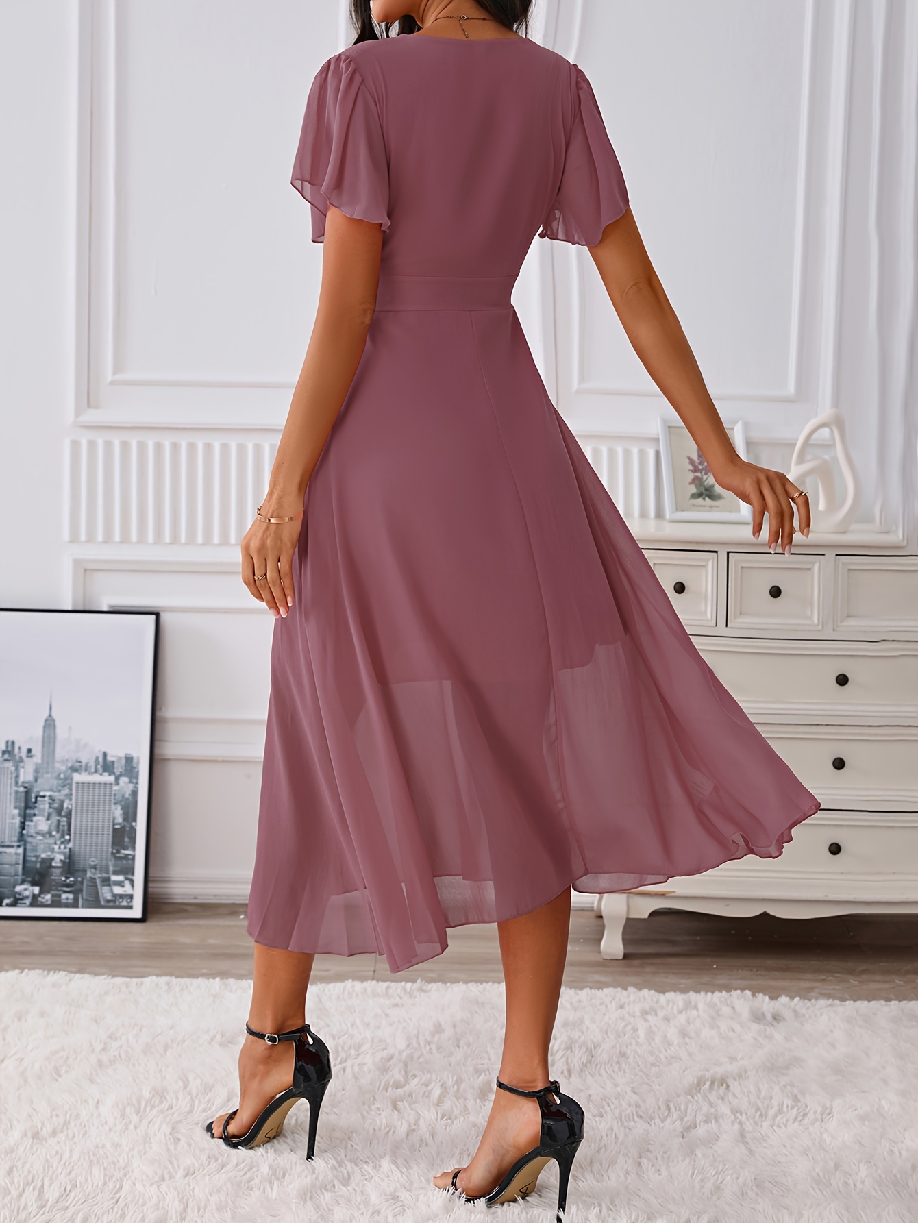 open lace back dress Lake Blue Semi Mesh Rose Embroidered Short Sleeve 50s Swing Dress, Apricot / L main image 1