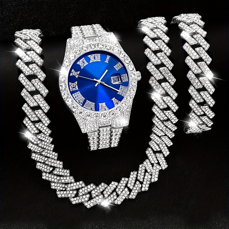Image of 3pcs/set Style Men's Quartz Watch Set, 1pc Watch And 1pc Necklace And 1pc, Big 's Watch Set, Thanksgiving Gift For Fashionable Men (box Not Included)