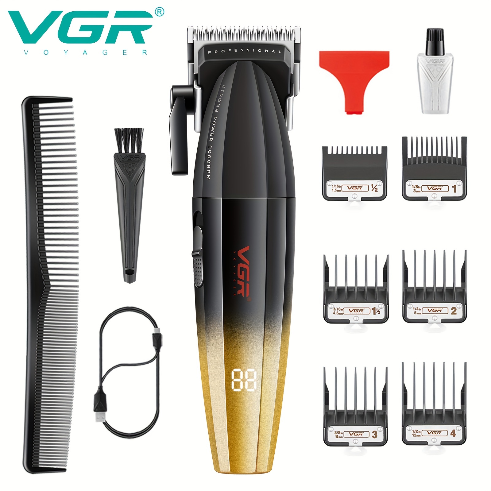 

Vgr 003 Fresh Fade Hair Clipper, Professional Hair Trimmer, Cord/cordless Rechargeable Hair Cutting Tools With Led Display, 9000rpm, Gift For Men