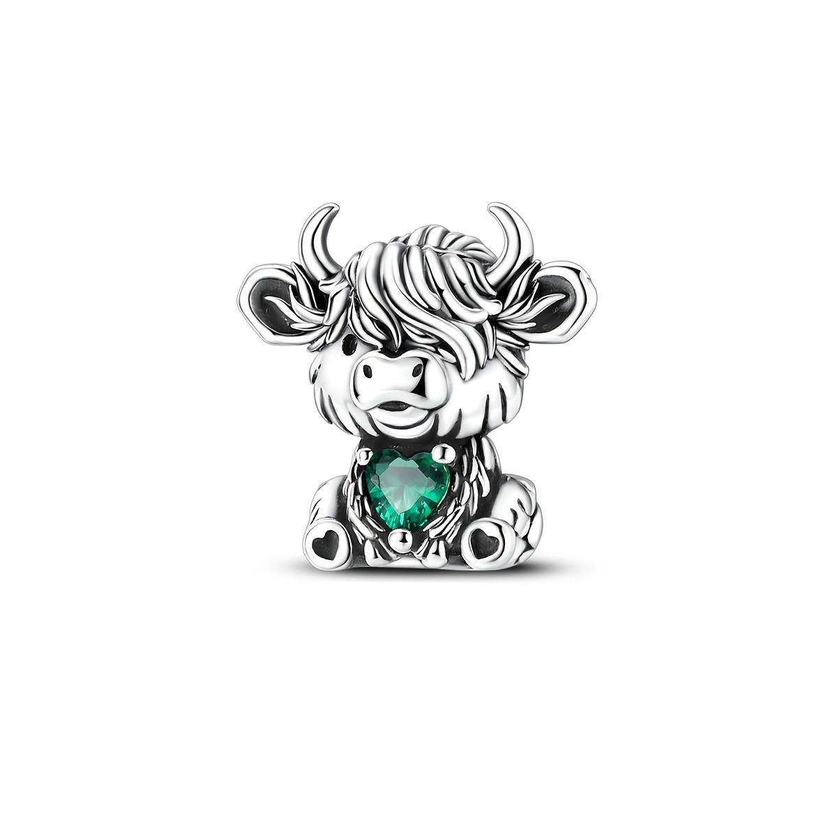 TEMU 1pc Silvery Color Charms Beads For Women Highland Cow Heart Charms Jewelry Gifts Box Packaging Fits Original Bracelet And Necklace Making