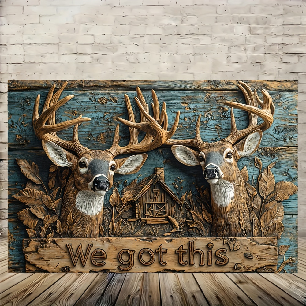 

Couple Deer Wooden Framed 3d Effcet Canvas Painting Wall Art Prints For Home Decoration, Living Room & Bedroom, Festival Party Decor, Gifts, Ready To Hang