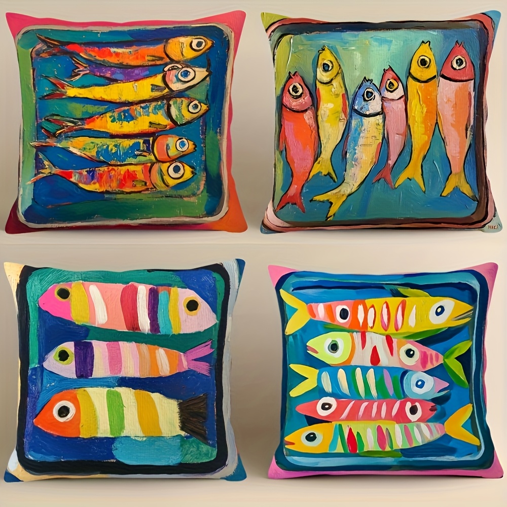 4pcs vibrant ocean themed pillow covers double sided print plush polyester machine washable with zipper closure ideal for car farmhouse bedroom living room sofa decor sofa pillow covers vintage style decor machine washable cover Product details 1