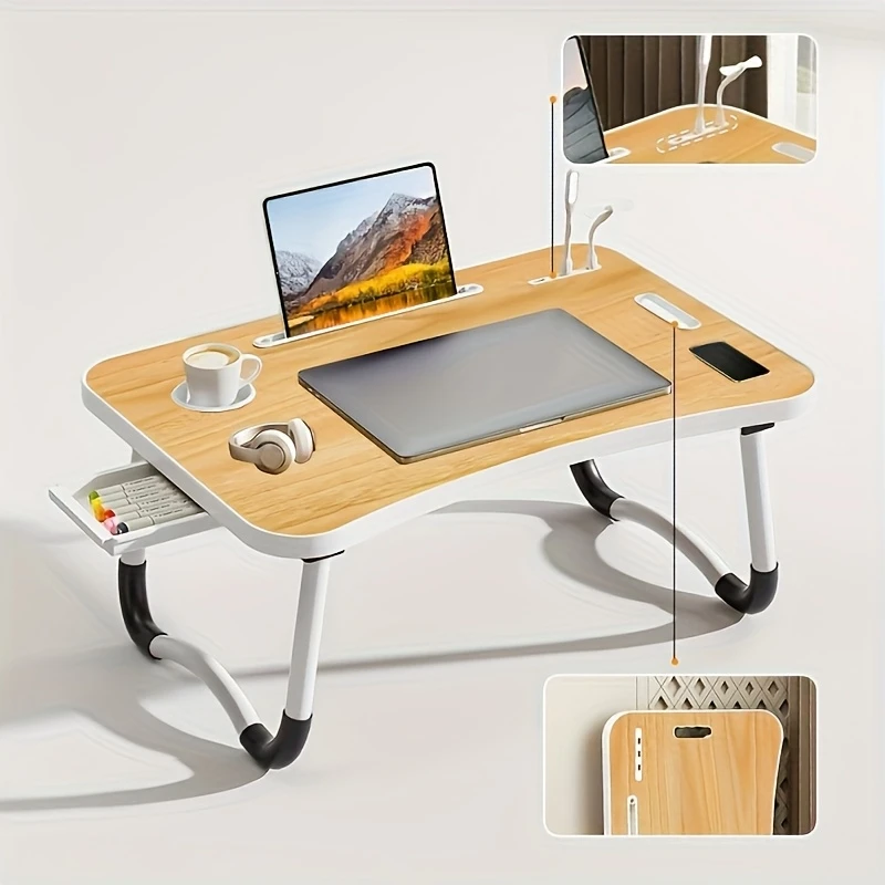 extra large foldable laptop desk with cup holder drawer usb ports adjustable legs portable wooden computer table for bed sofa or floor use stable multi functional tray holder multi functional desk modern desk design durable construction laptop desk details 2
