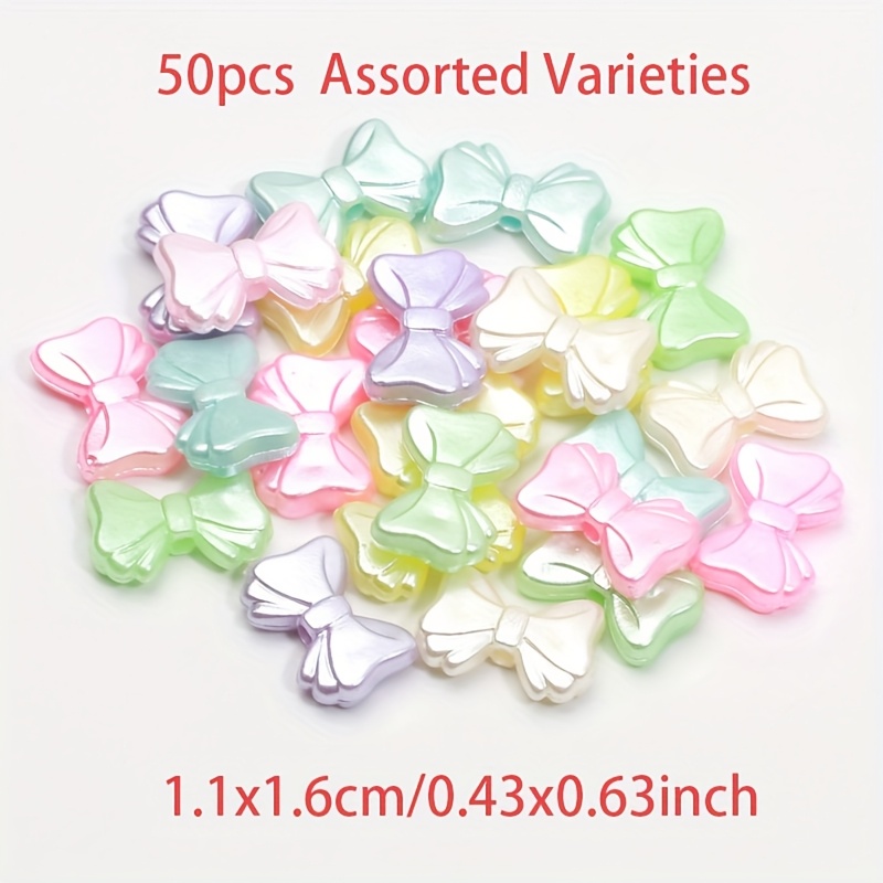 TEMU 11x16mm 50pcs Random Colors Bow Pearls Pearlescent Acrylic Beads Valentine's Day Jewelry Making - Bracelet, Necklace And Handmade Gift Jewelry