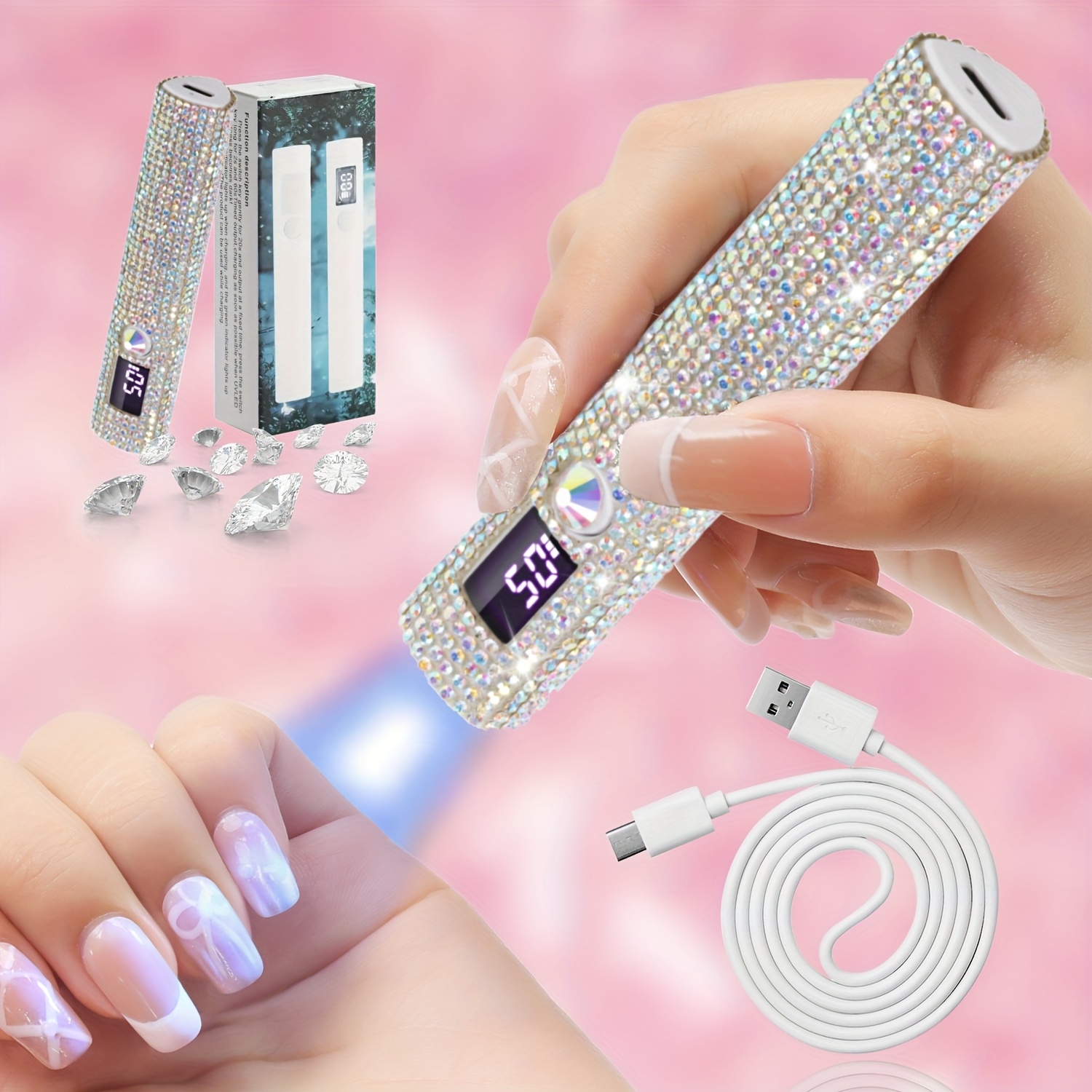 TEMU Portable Usb Rechargeable Handheld Nail Dryer Featuring A Mini Light And Led Lamp, With A Timer For Gel Nail Polish, Perfect For Quick Drying , Ideal As A Valentine's Day Present