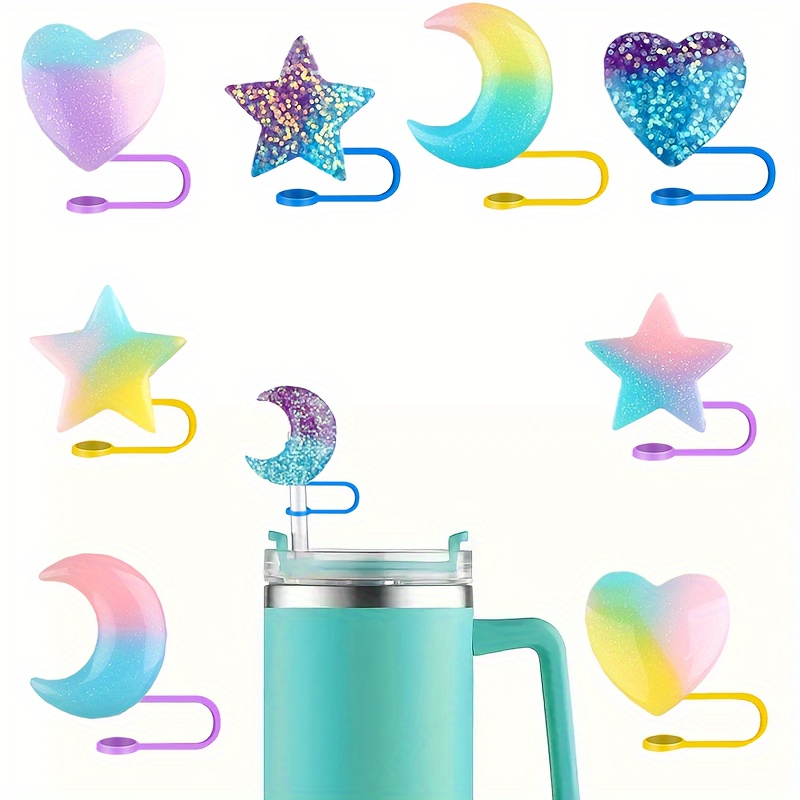 

9-piece Stars & Moon Resin Straw Tips Set - Reusable, Dustproof Covers For Stanley Cups, Perfect For Parties & Gatherings