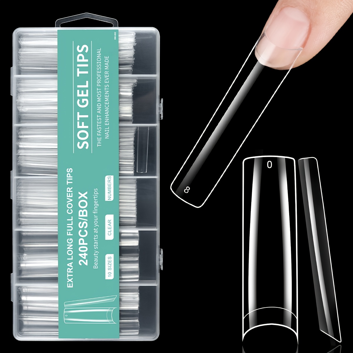 TEMU 240pcs Quickchic Full Cover Long Coffin Gel Nail Tips Set For - Clear Acrylic Press On Nails With French Tips For Beautiful And Durable Manicure