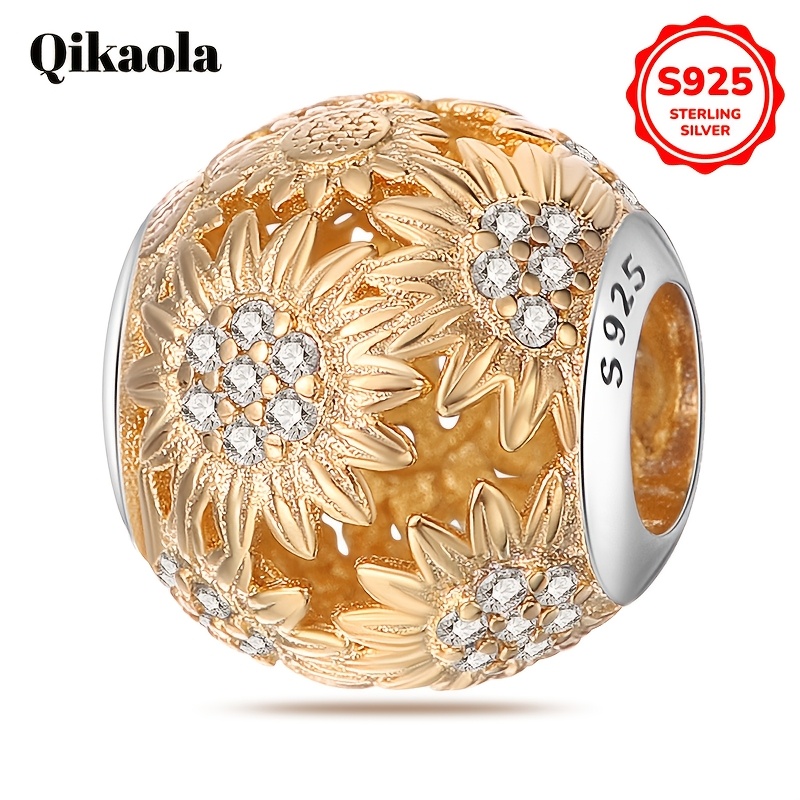 

1pc 925 Pure Silvery Sunflower Women' Pendant Beads Suitable For Original Bracelet Necklace Making Gift For Girls Silvery Weight 3g