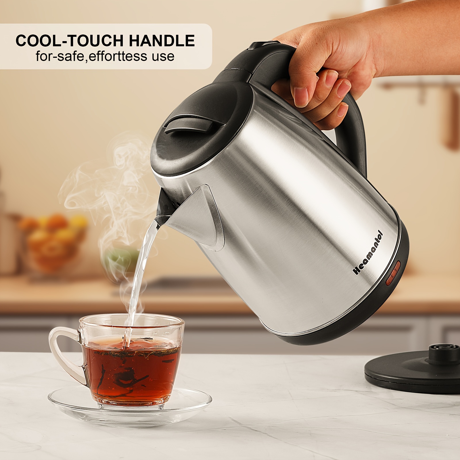  electric kettle 700w hot water kettle teapot boiler tea kettle pot auto shut off boil stainless steel double wall bpa 8l hot water boiler has heating base led indicator instant water heater for coffee tea details 1