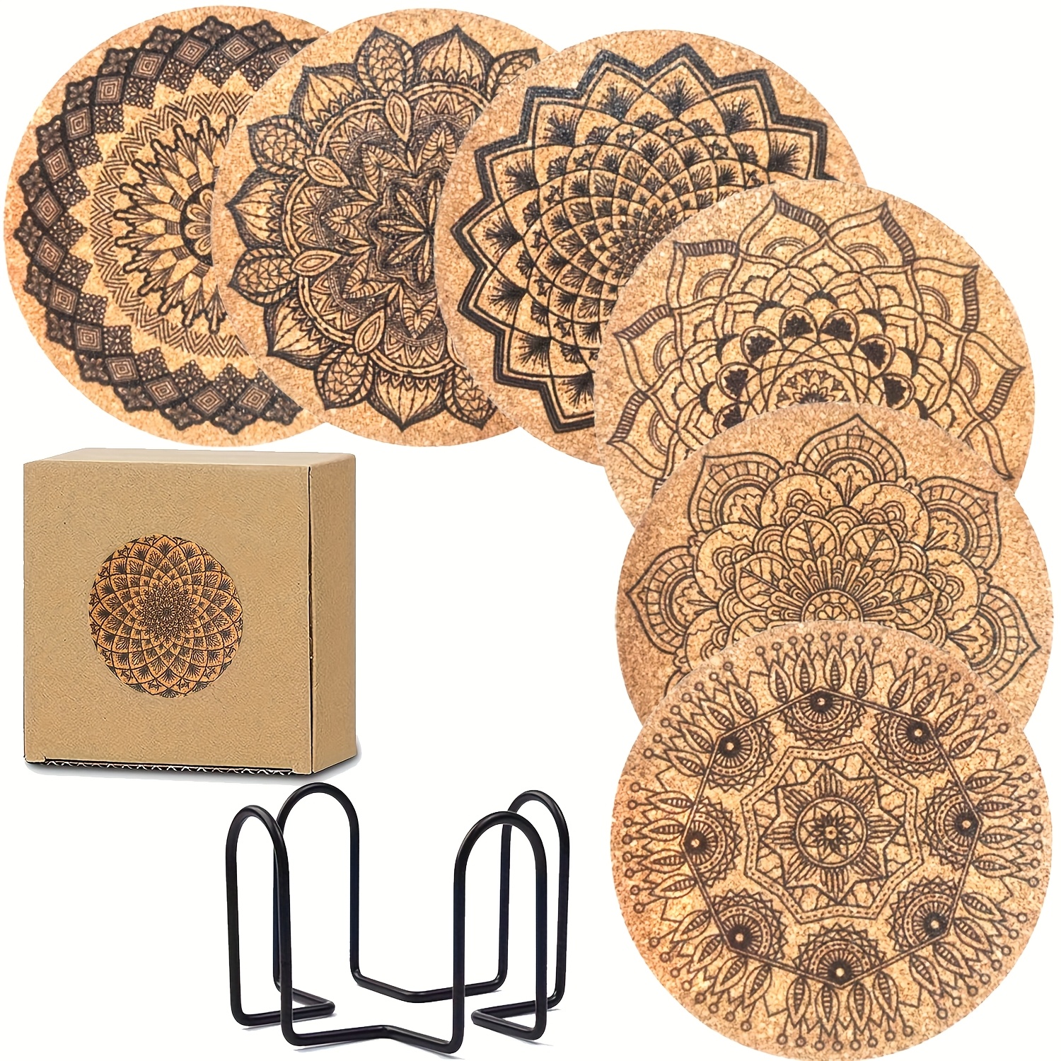Image of 6pcs, Cork Coasters, Drink Cork Coasters For Drink Absorption, Coffee Table Wooden Table Coasters, Tabletop Protection Bar Home Kitchen Decorative Coasters, Heat Insulation Mat, Home Accessories