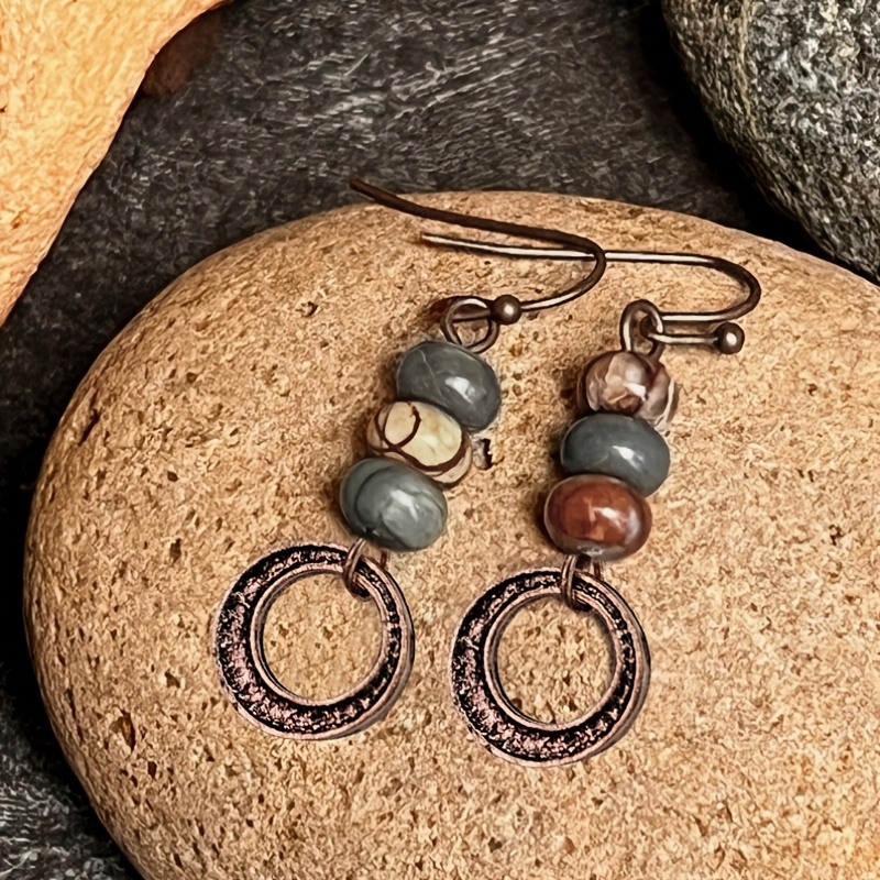 TEMU 2pcs Aretes de Dama Vintage Picasso de , de Piedra Natural, Colgantes de Cuentas Multicolores, Antiguo, Regalo para Fiestas y Citas