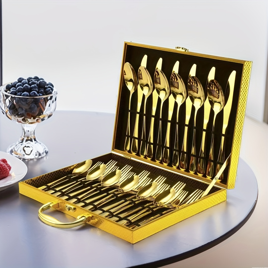 E-shop 30-teiliges luxuriöses Edelstahl-Besteck-Set – spiegelpoliertes Besteck – inklusive Holz-Geschenkbox, langlebiges, rostfreies leicht zu