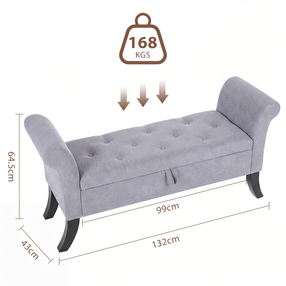 Qyajia Storage Ottoman Bench, 52 X 17 X 25.3 Inches, End Of Bed Bench, Storage Chest, To 370lb, For Living Room, Bedroom, Entryway, Gray