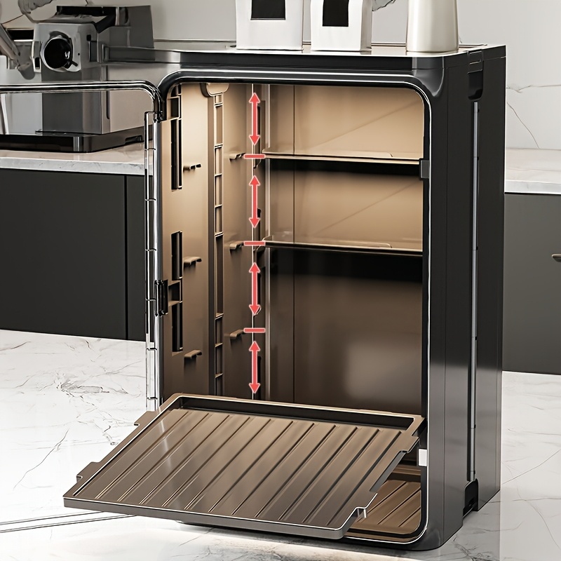 1pc Foldable Storage Cabinet - Multifunctional Coffee Cup Holder and Utensil Organizer with Clear Viewing Window, Easy Assembly & Cleaning, Ideal for Kitchen Organization and Coffee Accessories Storage, Suitable for Home and Cafe Use, Black, Kitchen Storage Cabinet, Sleek Design, Durable Plastic, Stemware Racks, Mug Holder