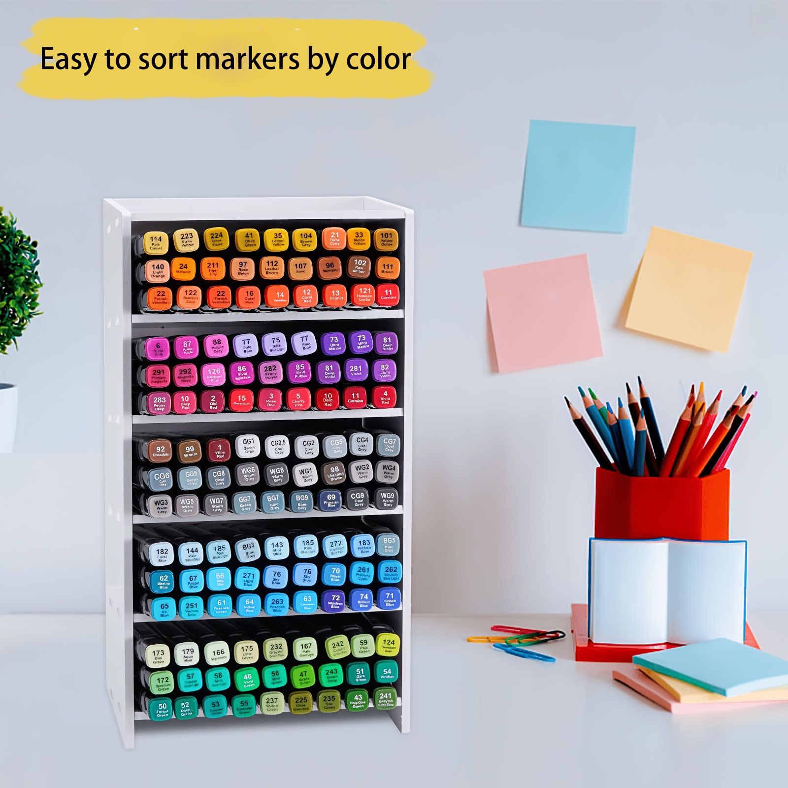 TEMU Présentoir de rangement à 5 niveaux pour marqueurs, organisateur de bureau multicouche pour crayons et crayons de couleur, étagère de rangement