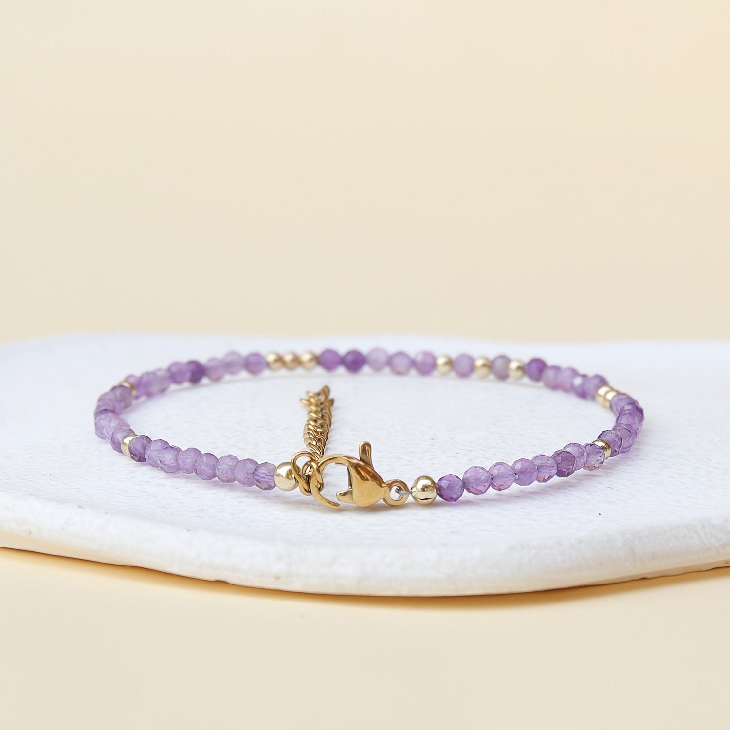Image of 3mm Purple Natural Stone Beaded Bracelet – Unisex, Wear, 2024 Autumn & Winter New Arrival, Perfect Christmas & New Year Gift