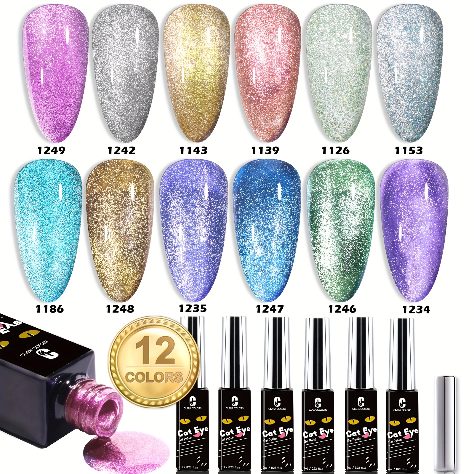 TEMU Cat Eye Gel Nail Polish, 12 Colors Holographic Eye Gel Nail Polish Set With Magnet Romantic Cat Eye Gel Polish Set Long Lasting Soak Off Led