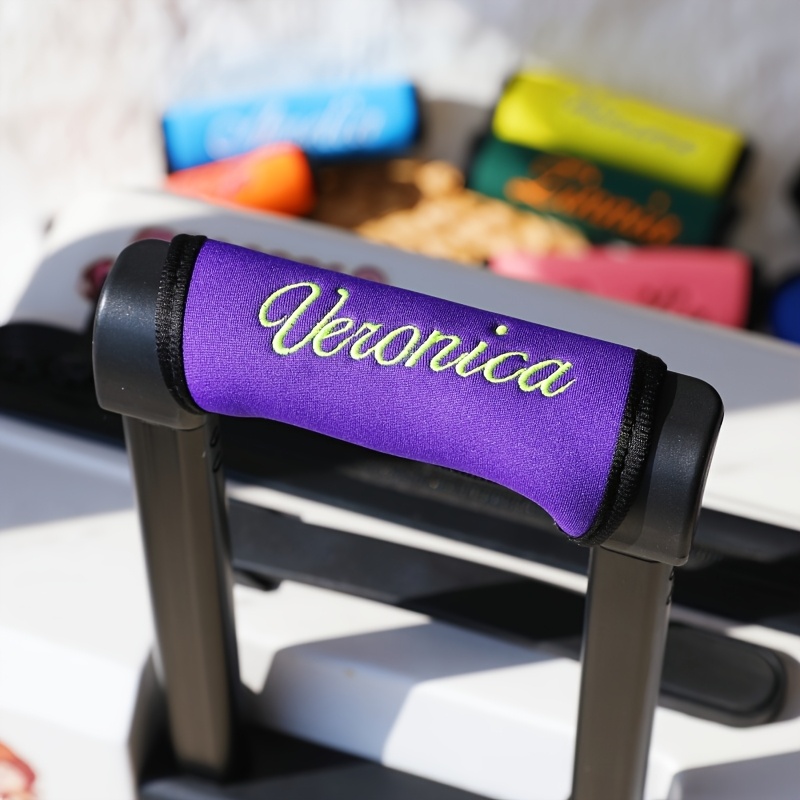 TEMU Custom Embroidered Luggage Handle Cover - , Reusable, Ideal For Suitcases, Travel Bags, Backpacks, And Travel Gear. Personalized Text, Durable