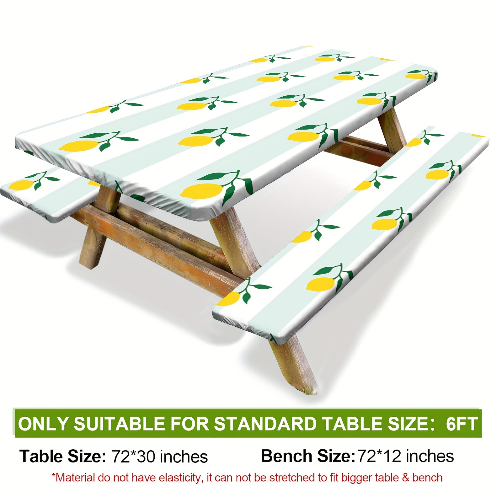 Waterproof Polyester Picnic Table And Bench Covers Set With Lemon Pattern, Elastic Edge