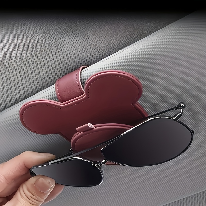 

1pc Fashionable Black Pu Leather Car Sun Visor Glasses Holder - Multifunctional Card And Organizer Clip For Vehicle Interior Accessories, Interior Attachment | Stylish | Elegant Texture