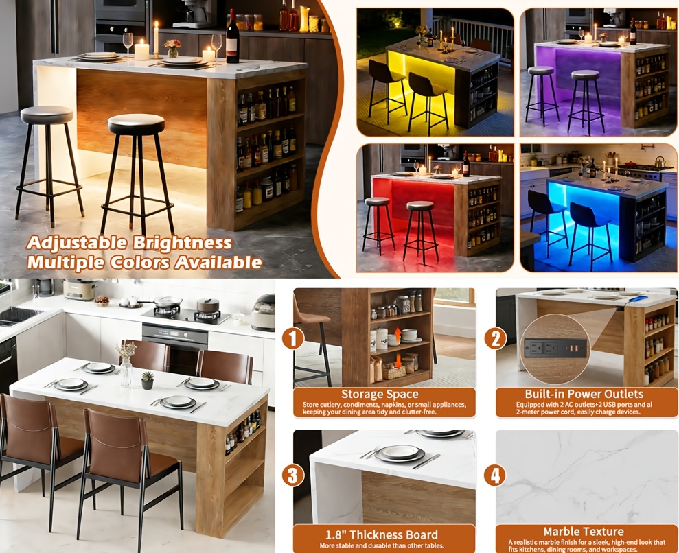 Large Modern Luxury Kitchen Island with LED Lighting & Storage 8 Large Modern Luxury Kitchen Island Overview